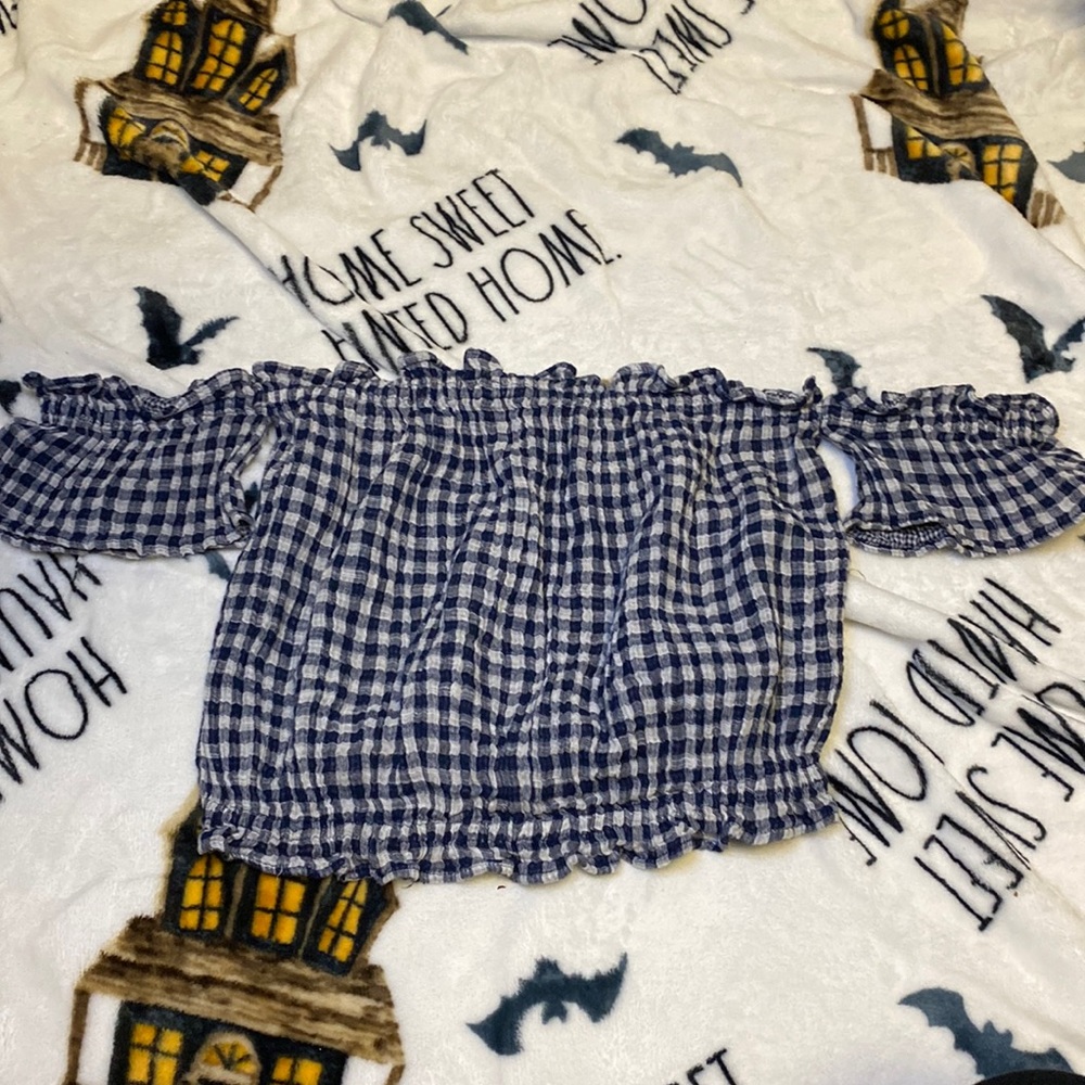 Checkered off the shoulder shirt